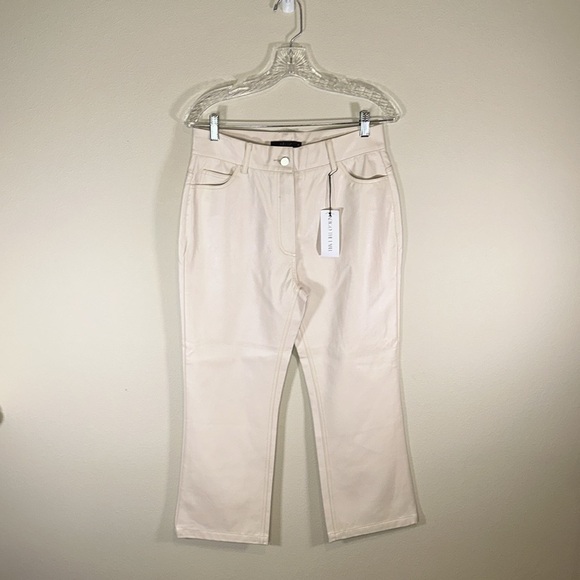 Déluc Ivory Vegan Leather Cropped Dress Pants Women Size Medium NWT Office - Picture 3 of 9